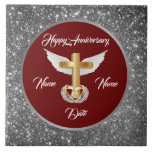 Wedding Rings Customize Silver Cross Anniversary Ceramic Tile