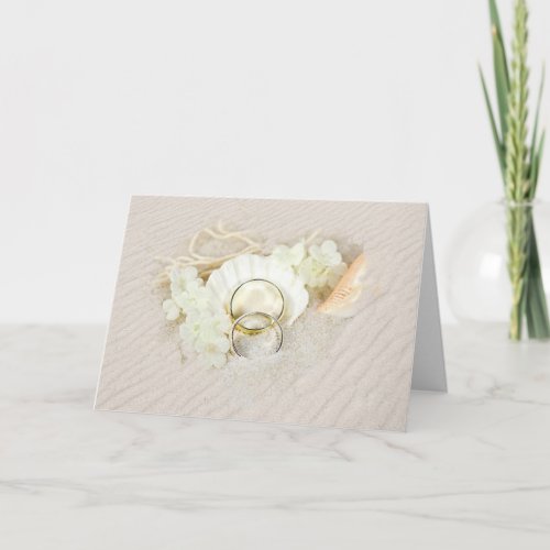 Wedding Rings in Seashell and Sand Card