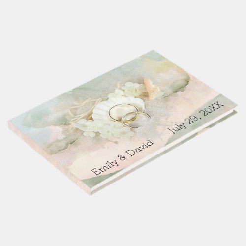Wedding Rings in Seashell and Sand  Guest Book