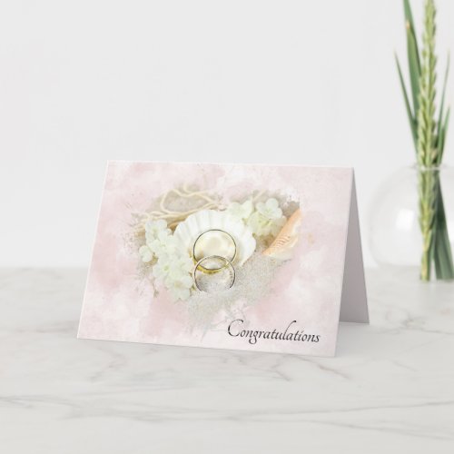 Wedding Rings in Seashell and Sand Heart Card