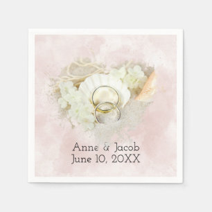 Wedding Rings in Seashell and Sand Heart  Napkins