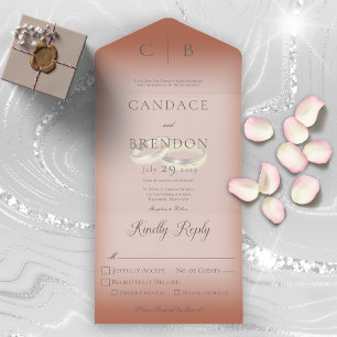 Wedding Rings Modern Clay Rust Dinner All In One Invitation
