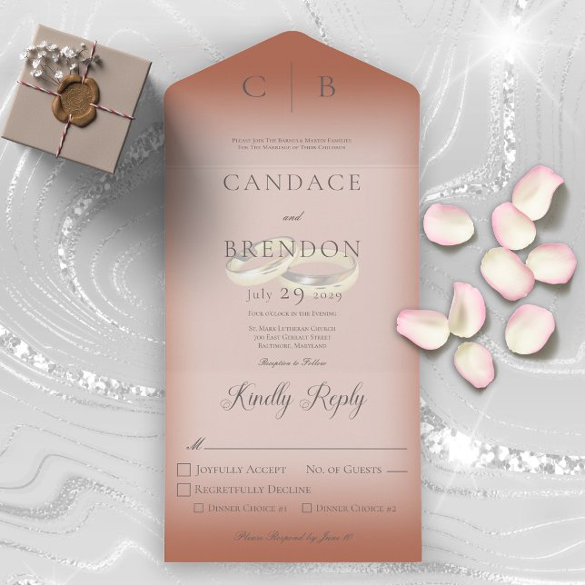Wedding Rings Modern Clay Rust Dinner All In One Invitation (Creator Uploaded)