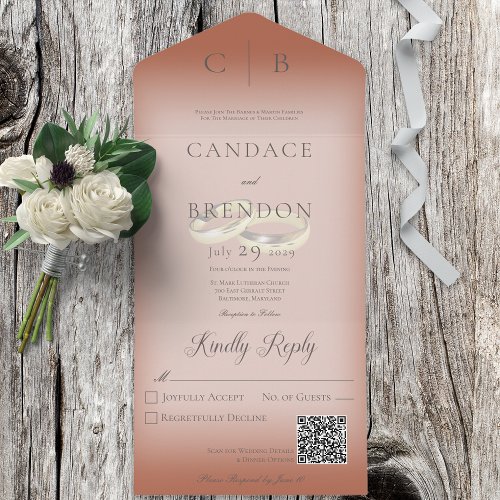 Wedding Rings Modern Clay Rust QR Code All In One Invitation