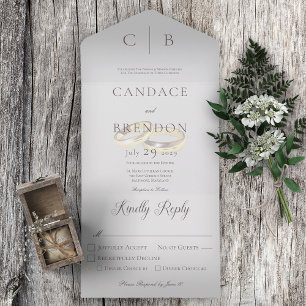 Wedding Rings Modern Gray Dinner All In One Invitation