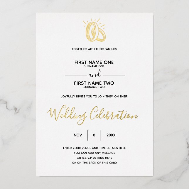 Wedding Rings Modern Minimalist Invitation Foil Invitation (Front)