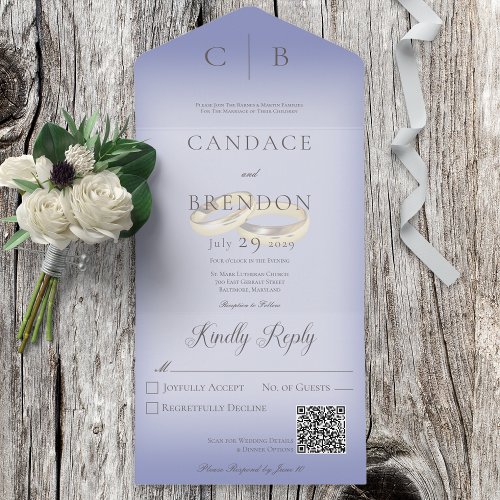 Wedding Rings Modern Periwinkle QR Code All In One Invitation