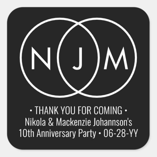 Wedding Rings Monogram Black and White Anniversary Square Sticker