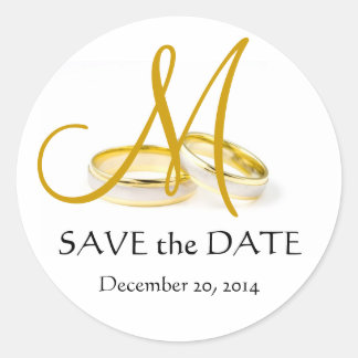 Wedding Rings Monogram Save the Date Stickers Gold