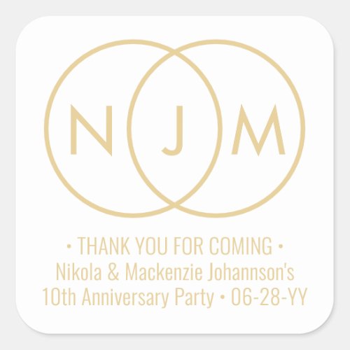 Wedding Rings Monogram White  Gold Anniversary Square Sticker