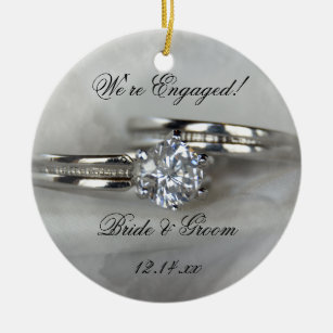 Wedding Rings on Gray Engagement Ceramic Ornament