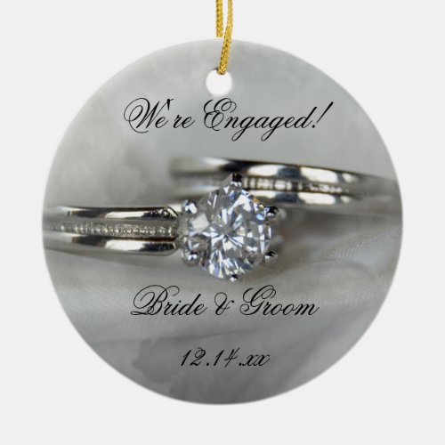 Wedding Rings on Gray Engagement Ceramic Ornament