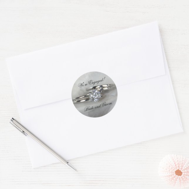 Wedding Rings on Gray Engagement Classic Round Sticker (Envelope)
