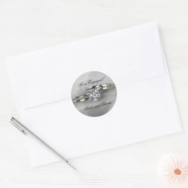 Wedding Rings on Gray Engagement Classic Round Sticker | Zazzle