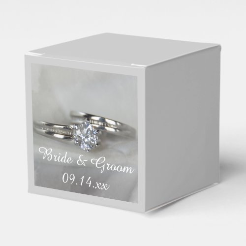 Wedding Rings on Gray Favor Boxes