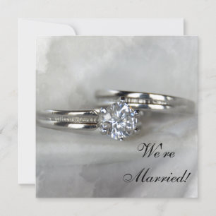 Wedding Rings on Gray Just Married Announcement