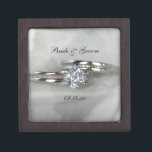 Wedding Rings on Gray Keepsake Box<br><div class="desc">Customize the pretty Wedding Rings Gift Box with the personal names of the bride and groom and specific marriage ceremony date. This elegant little box is also perfect for the ring bearer to carry the wedding rings in down the aisle at the wedding ceremony. This beautiful wedding gift box features...</div>