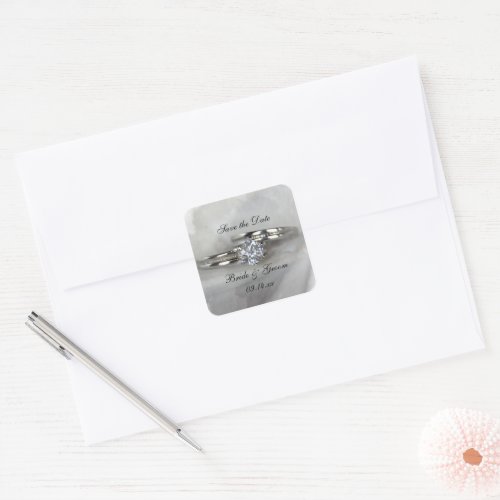 Wedding Rings on Gray Save the Date Square Sticker