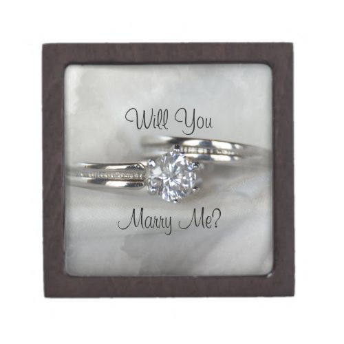 Wedding Rings on Gray Will You Marry Me Gift Box