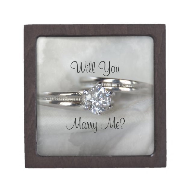 Wedding Rings on Gray Will You Marry Me Gift Box (Front)