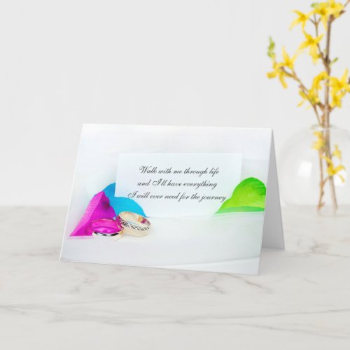 Wedding Rings On Rainbow Petals Card