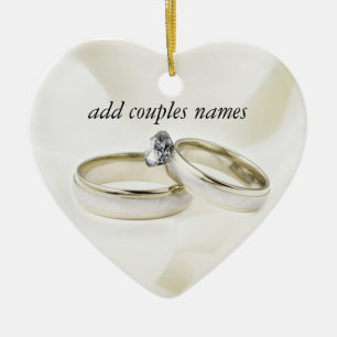 Wedding Rings on Satin Ceramic Ornament