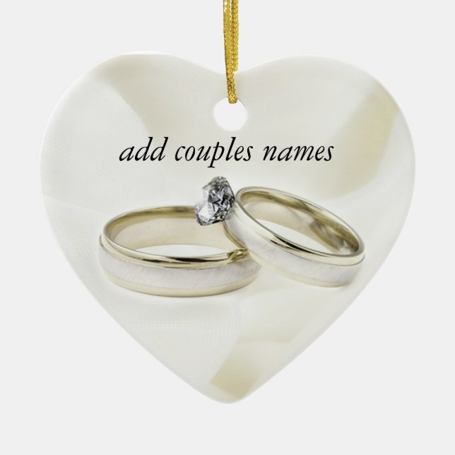 Wedding Rings on Satin Ceramic Ornament (Front)