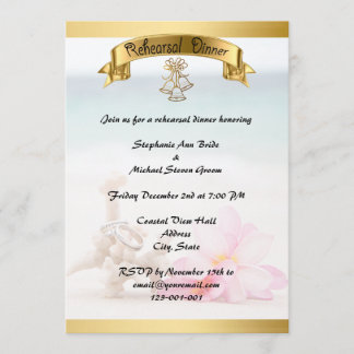 Wedding Rings On The Beach Wedding Rehearsal Card