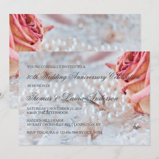 Wedding Rings Pearls 30th Wedding Anniversary Invitation (Front/Back)