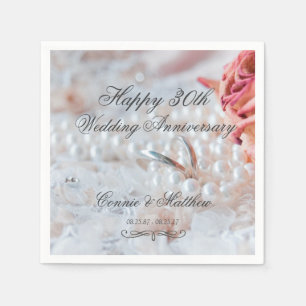 Wedding Rings Pearls 30th Wedding Anniversary Napkins