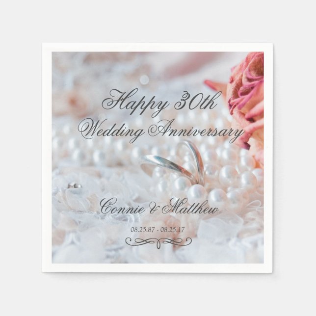Wedding Rings Pearls 30th Wedding Anniversary Napkins (Front)