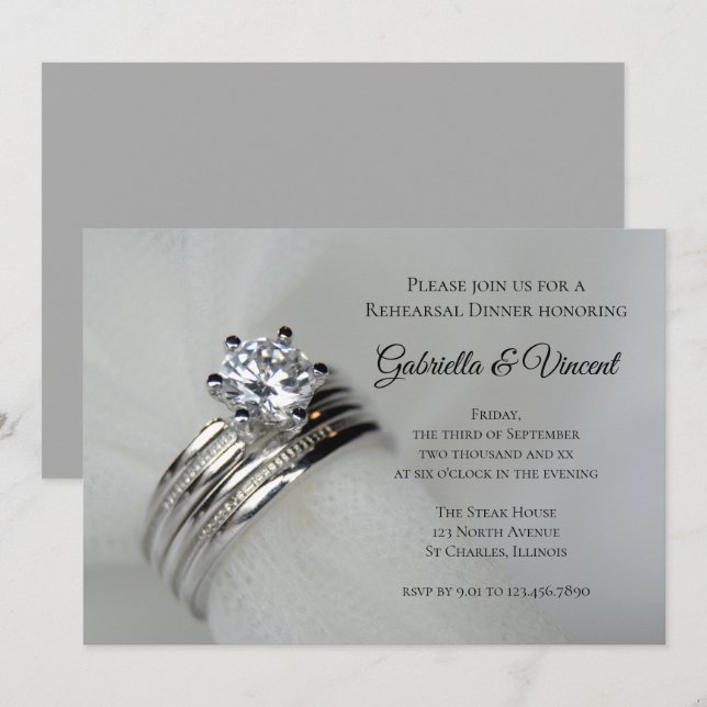 Wedding Rings Rehearsal Dinner Invitation (Front/Back)