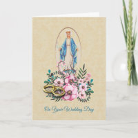 Wedding Rings Virgin Mother Mary with Flowers