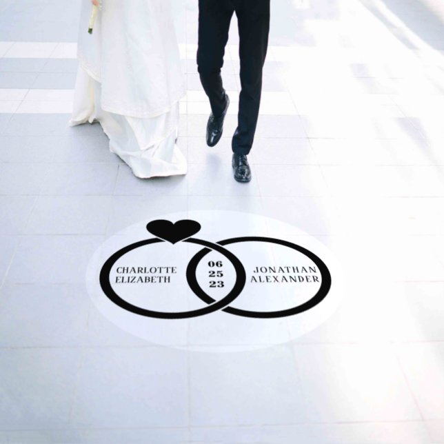WEDDING RINGS with BRIDE & GROOM NAMES Floor Decals (Wedding)