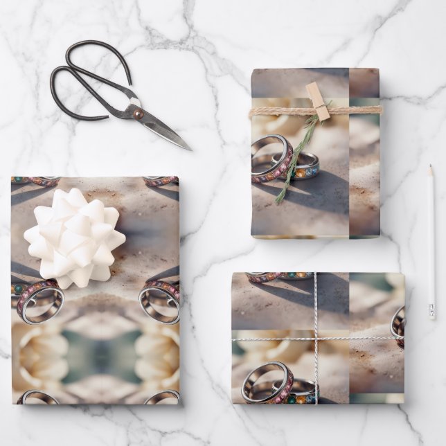 Wedding Rings Wrapping Paper Sheets (Front)