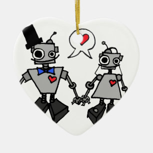 Wedding robots ceramic ornament