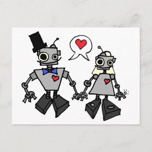 Wedding robots postcard