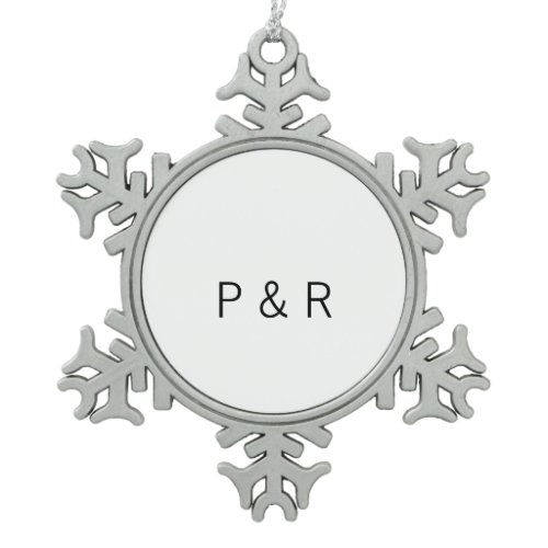 Wedding romantic partner add couple initial letter snowflake pewter christmas ornament
