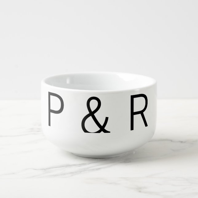 Wedding romantic partner add couple initial letter soup mug (Front)