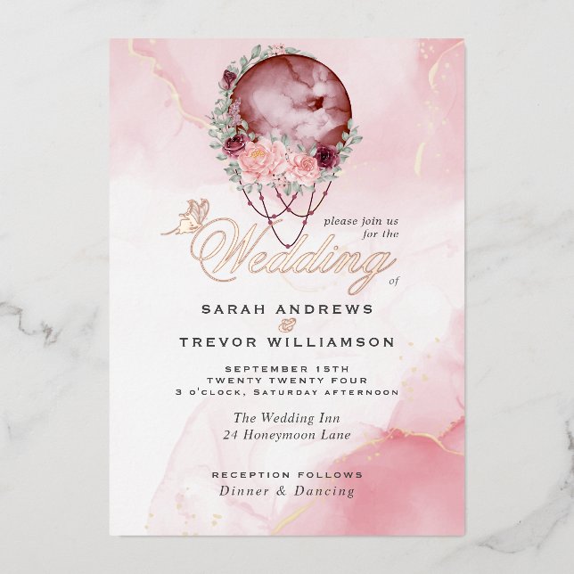 WEDDING  | Romantic Pink Moon Mandela  Foil Invitation (Front)