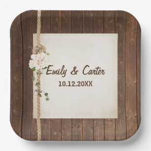 Wedding Rope Knot And Hydreangea On Wood  Paper Plates