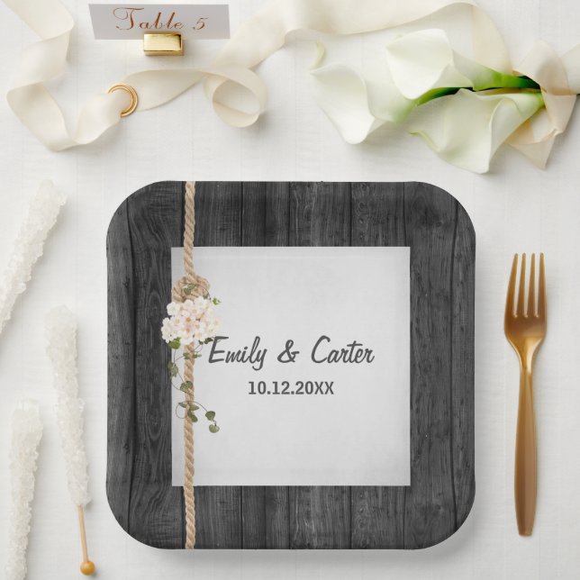 Wedding Rope Knot On Barn Wood  Paper Plates (Wedding)