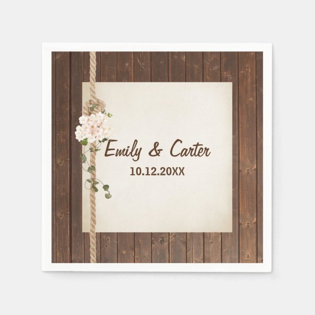 Wedding Rope Knot On Wood  Napkins (Front)