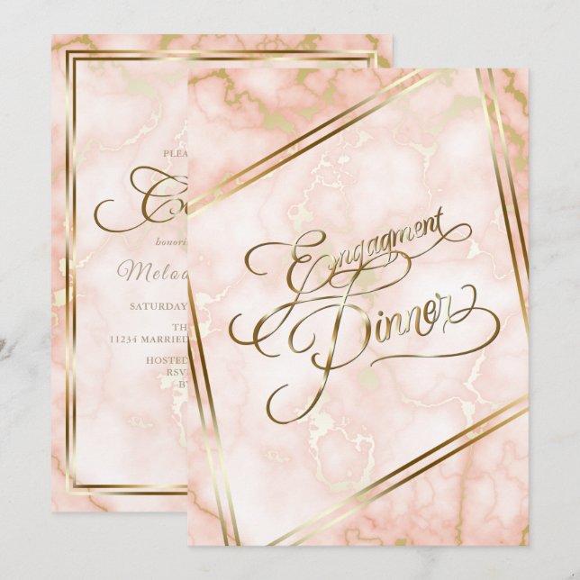Wedding Rose and Gold Marble Ornate Calligraphy Invitation (Front/Back)