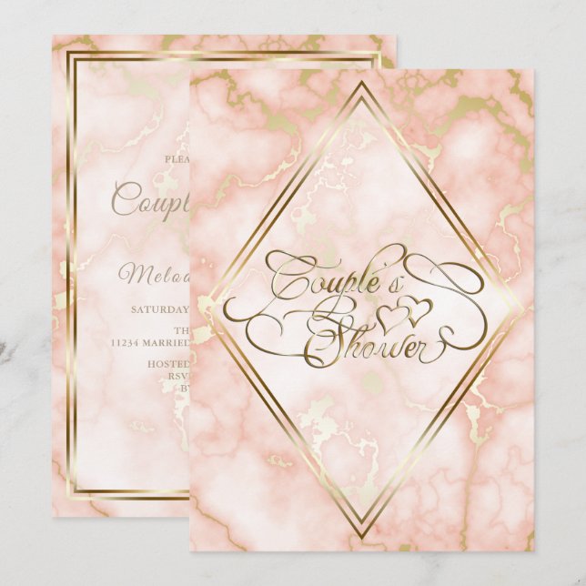 Wedding Rose and Gold Marble Ornate Calligraphy Invitation (Front/Back)