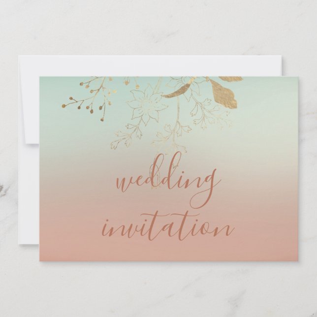 Wedding Rose Blue Gold Ombre Pastel Invitation (Front)