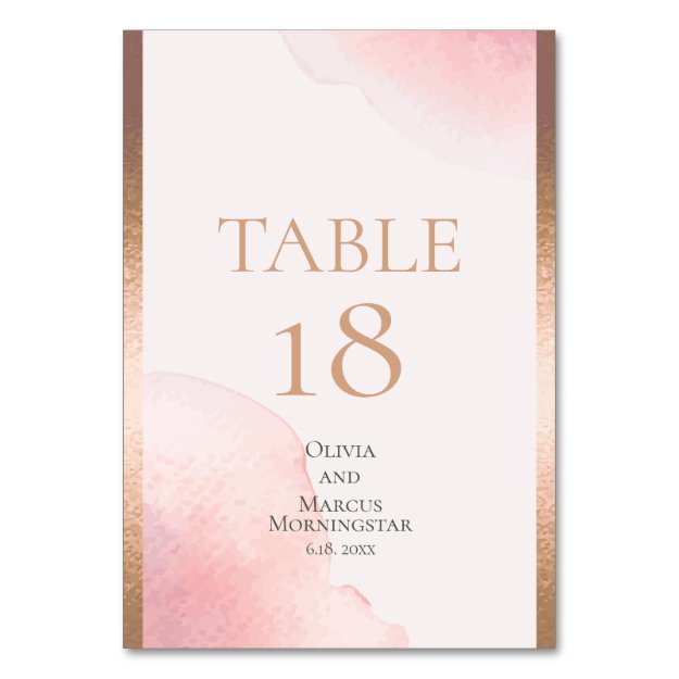 WEDDING |  Rose Blush Watercolor Splash Table Number