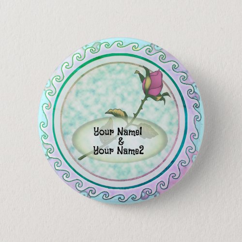 Wedding Rose flower custom name Button