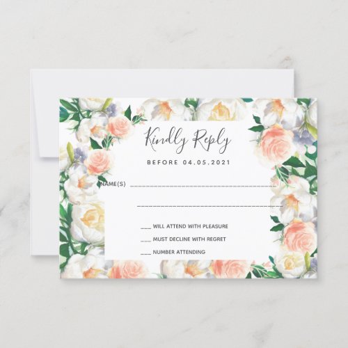 Wedding rose fold blush florals RSVP card