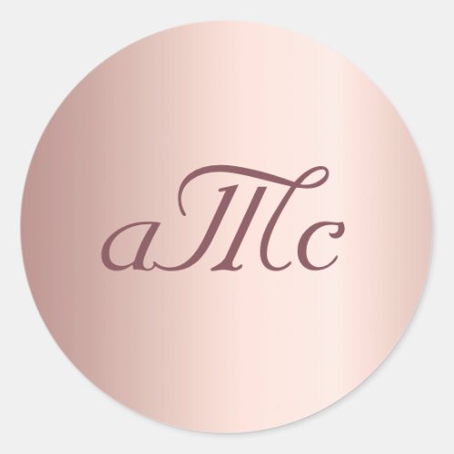 Wedding rose gold blush couple monogram classic round sticker